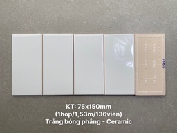 [STA75150] G​​ạch thẻ Việt Nam  KT 75x150mm trắng bóng phẳng loại 1  mã STA75150
